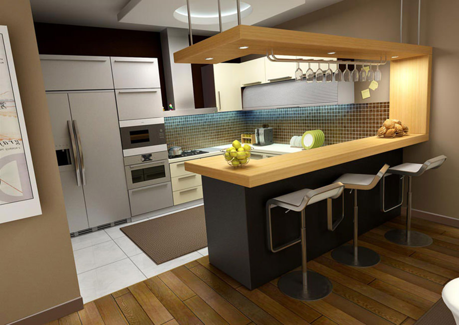 Cucina con bancone uso bar