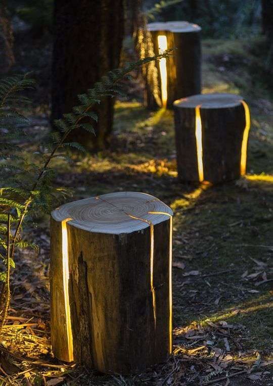 utilizzare i tronchi per realizzare lampade da giardino